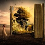 Can we consider our thought as things? A woman walking towards a book that reveals the secrets of the Law of Attraction.