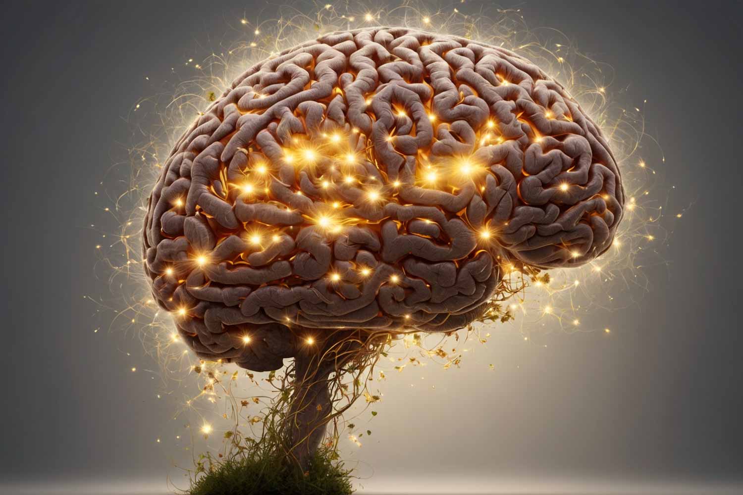 Brain illuminated by autosuggestion affirmations, symbolizing mental growth and positivity.