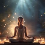 Person meditating for the Law of Attraction, surrounded by a glowing aura of positivity and visualization of dreams.