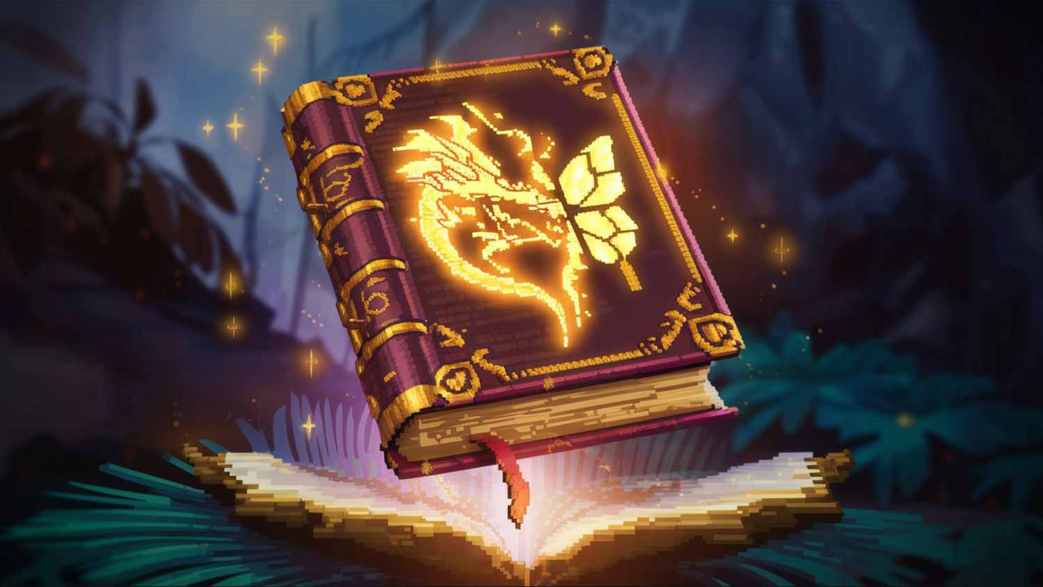 Pixelated spellbook with glowing runes, symbolizing the duality of outcomes in mastering the Law of Attraction.